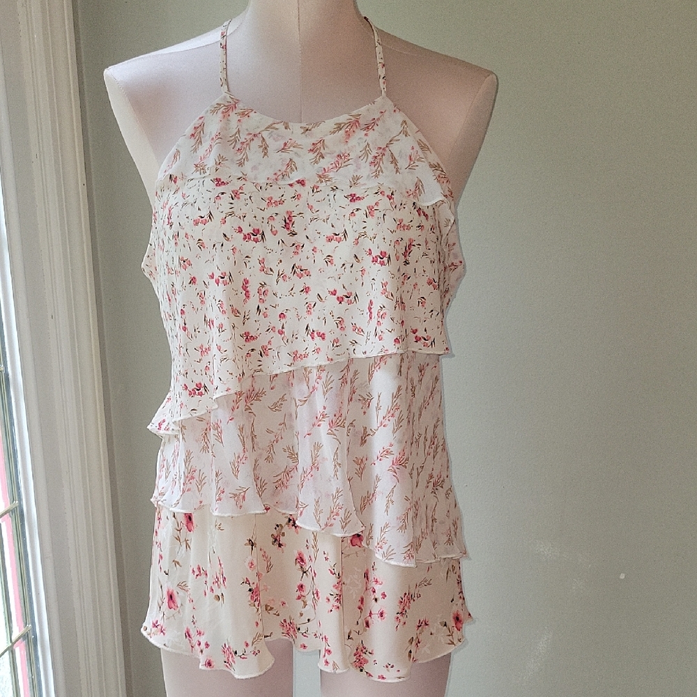 White House Black Market Pink Tiered Ruffled Camisole